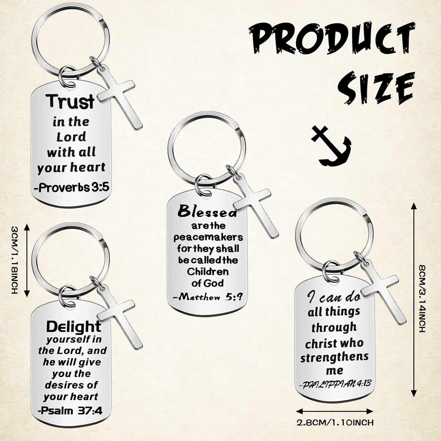 12 Pcs Christian Keychain Gifts Bible Verse Keychain Religious Cross Baptism Gift for Women Men Faith Inspirational Keychain