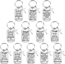 12 Pcs Christian Keychain Gifts Bible Verse Keychain Religious Cross Baptism Gift for Women Men Faith Inspirational Keychain