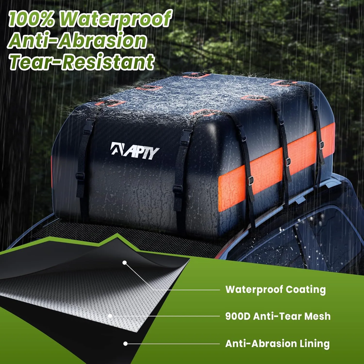 23 Cubic Feet Car Rooftop Cargo Bag Carrier, Soft Roof Top Luggage Bag for All Vechicles with/Without Rack - with Waterproof Zip, Anti-Slip Mat, Luggage Lock, Storage Bag, Door Hooks, Orange