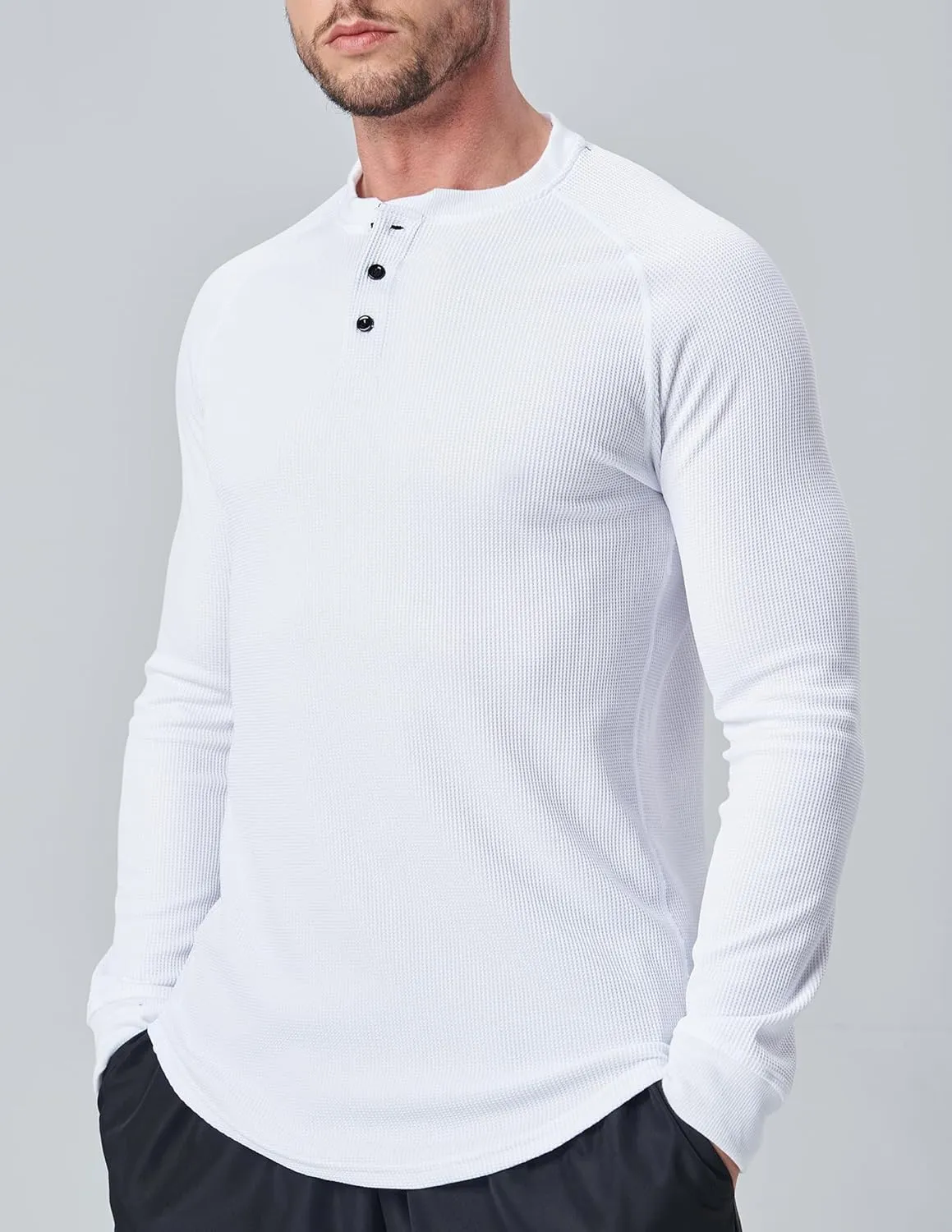 3 Pack Mens Waffle Henley Thermal Long Sleeve Shirts, Casual Fitted Fall Shirts for Men