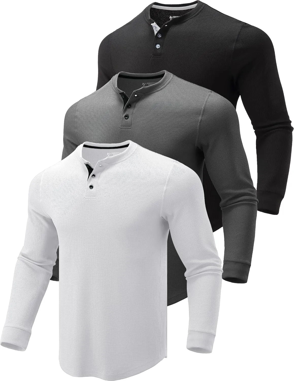 3 Pack Mens Waffle Henley Thermal Long Sleeve Shirts, Casual Fitted Fall Shirts for Men