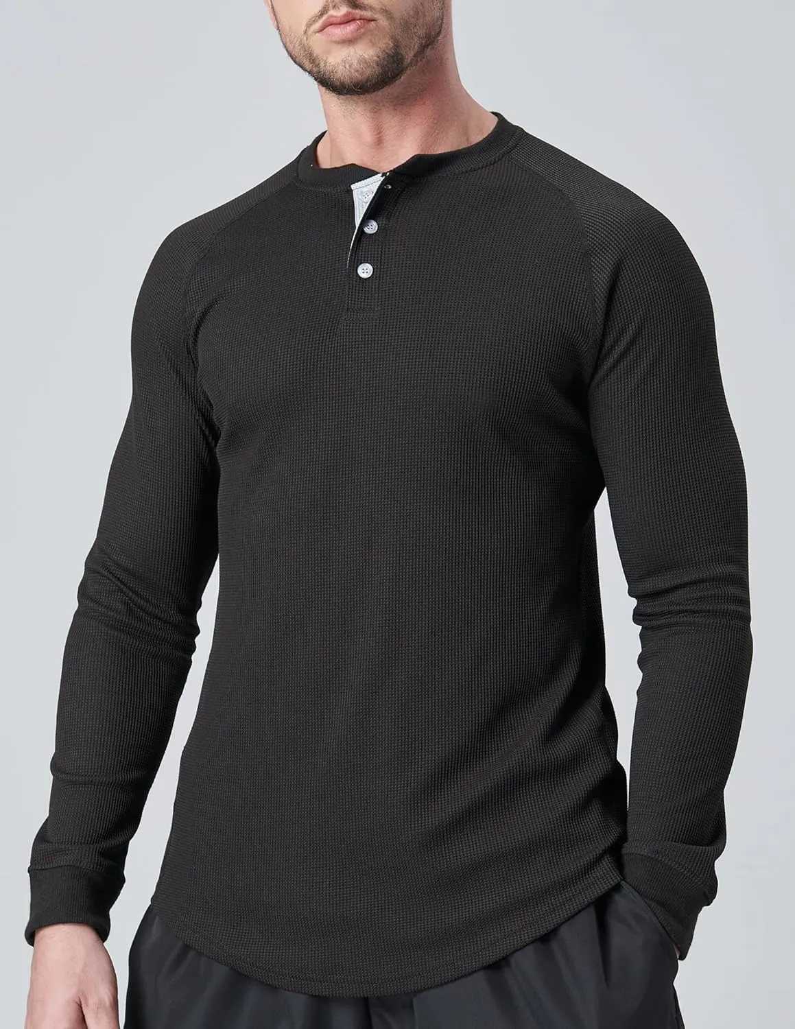 3 Pack Mens Waffle Henley Thermal Long Sleeve Shirts, Casual Fitted Fall Shirts for Men
