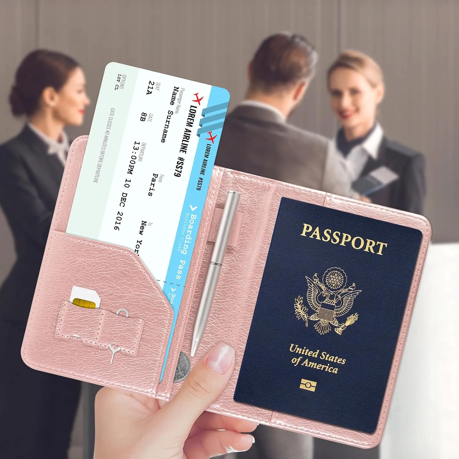 ACdream RFID Blocking Passport Holder Travel Wallet - Premium PU Leather Cover Passport Book with Card Holder, Pen Slot, Keep Organization, and Travel Essentials for Women and Men