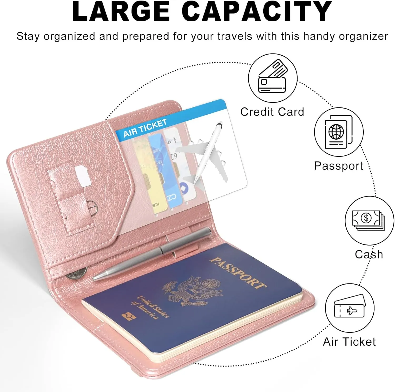 ACdream RFID Blocking Passport Holder Travel Wallet - Premium PU Leather Cover Passport Book with Card Holder, Pen Slot, Keep Organization, and Travel Essentials for Women and Men