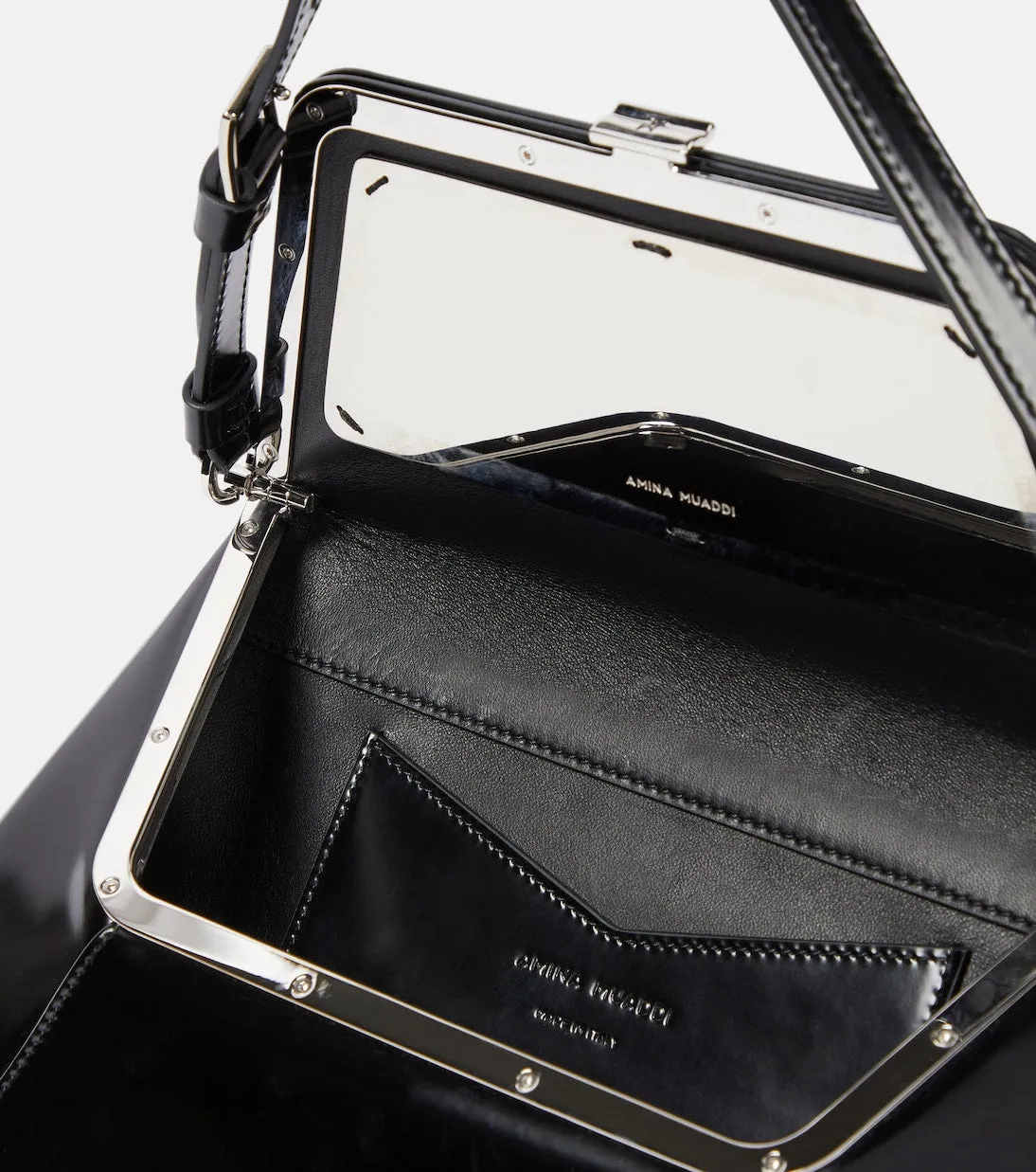 Ami Amina Muaddi leather shoulder bag, black