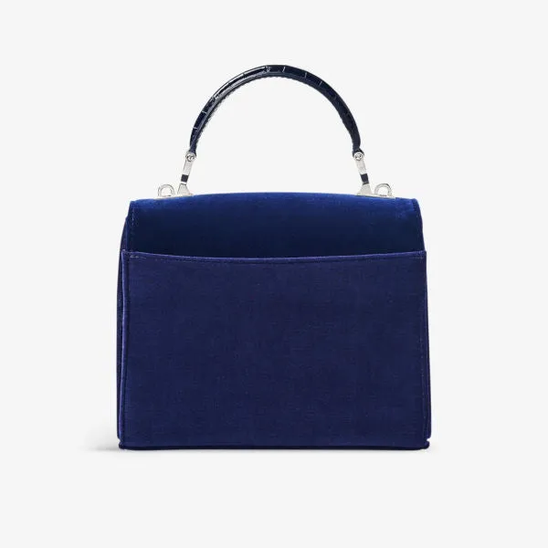 Aspinal Of London Velvet Leather Midi Shoulder Bag With Floral Embroidery dark blue