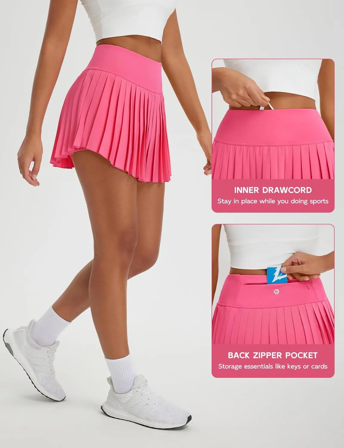 baleaf Pleated Tennis Skirt for Women with Shorts High Waisted Lightweight Athletic Golf Skort Skirts Zipper Pockets