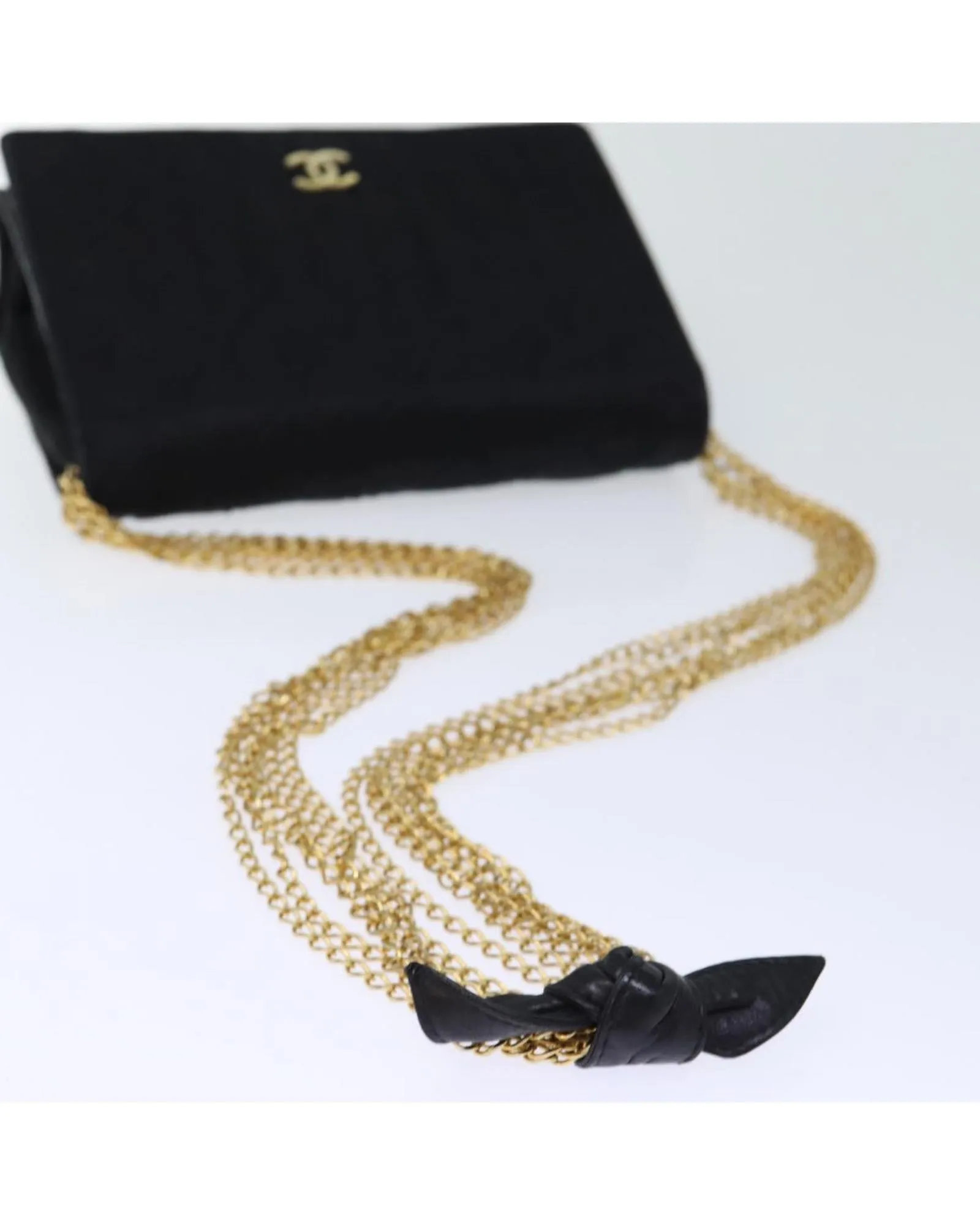 Black Satin Matelasse Chain Shoulder Bag
