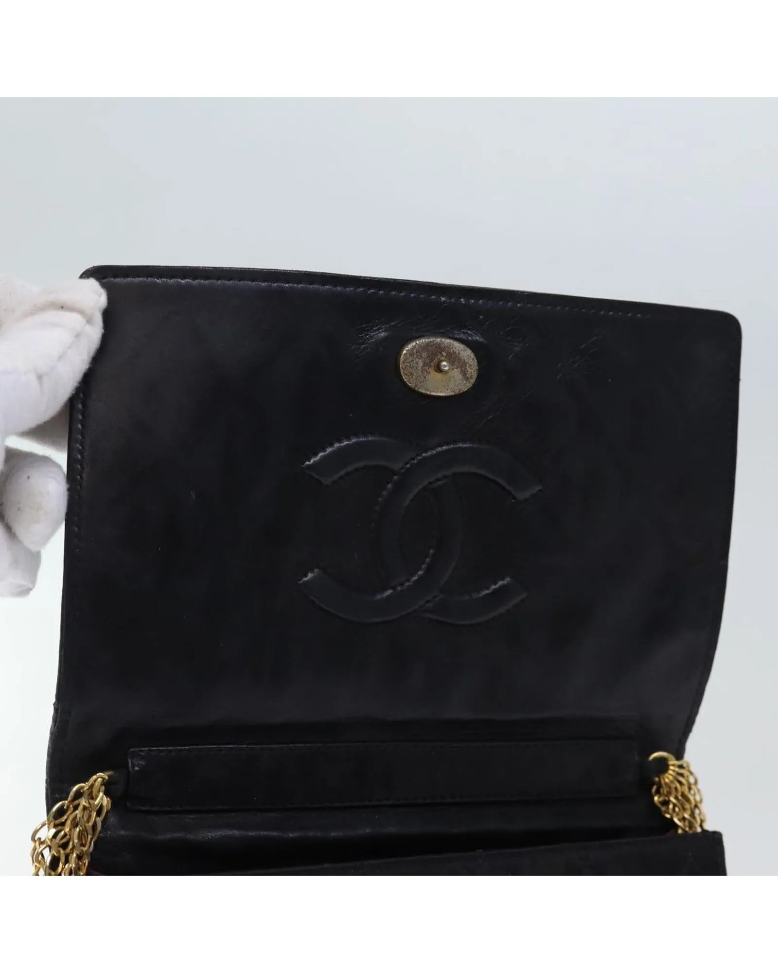 Black Satin Matelasse Chain Shoulder Bag