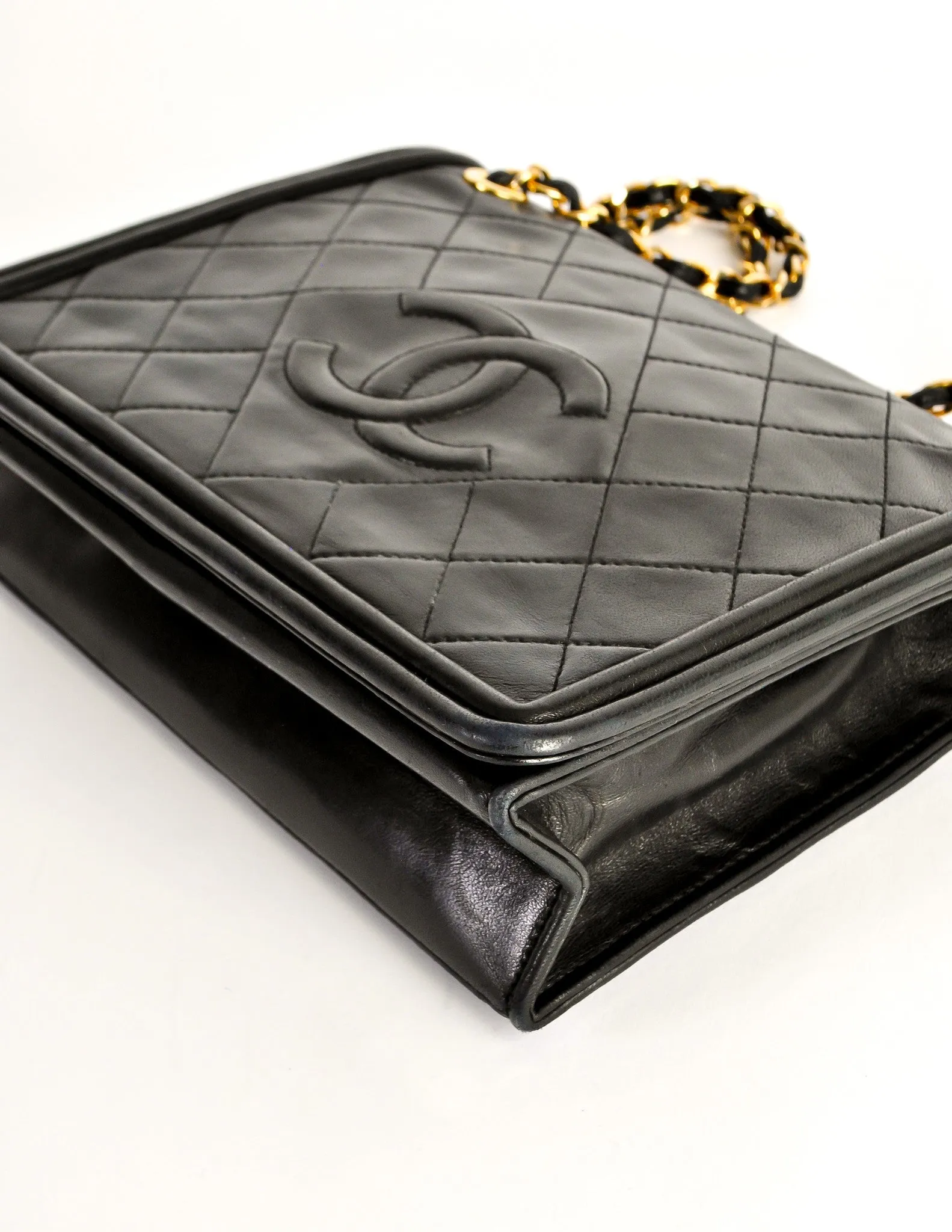 Chanel Vintage Black Lambskin Leather Quilted CC Logo Bag
