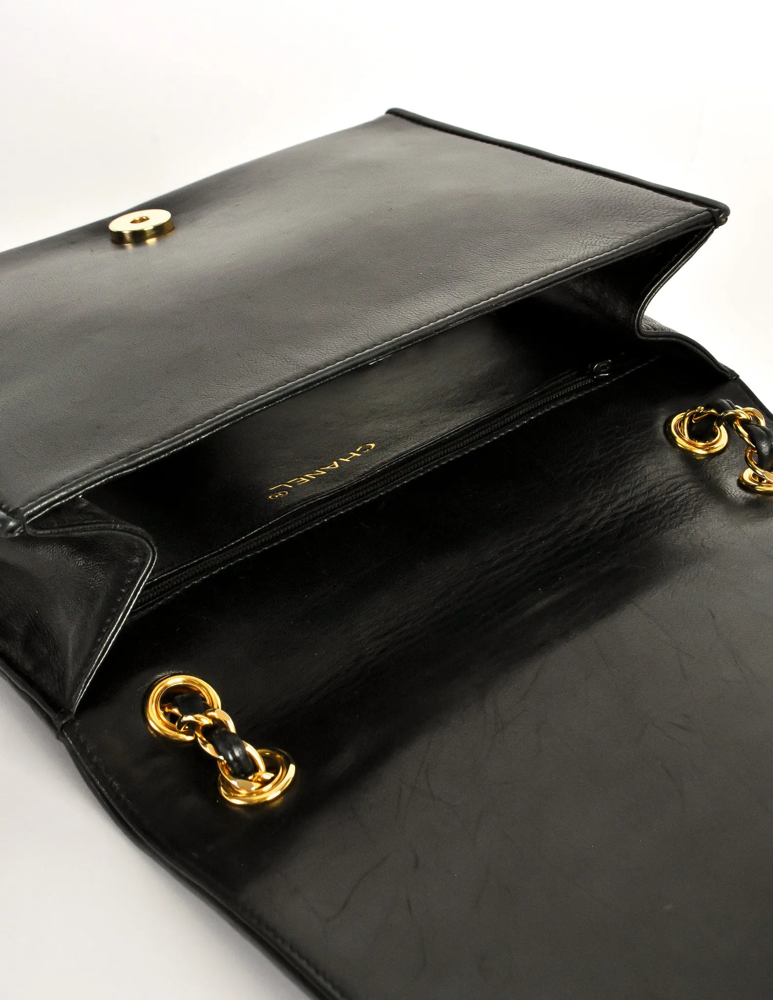 Chanel Vintage Black Lambskin Leather Quilted CC Logo Bag