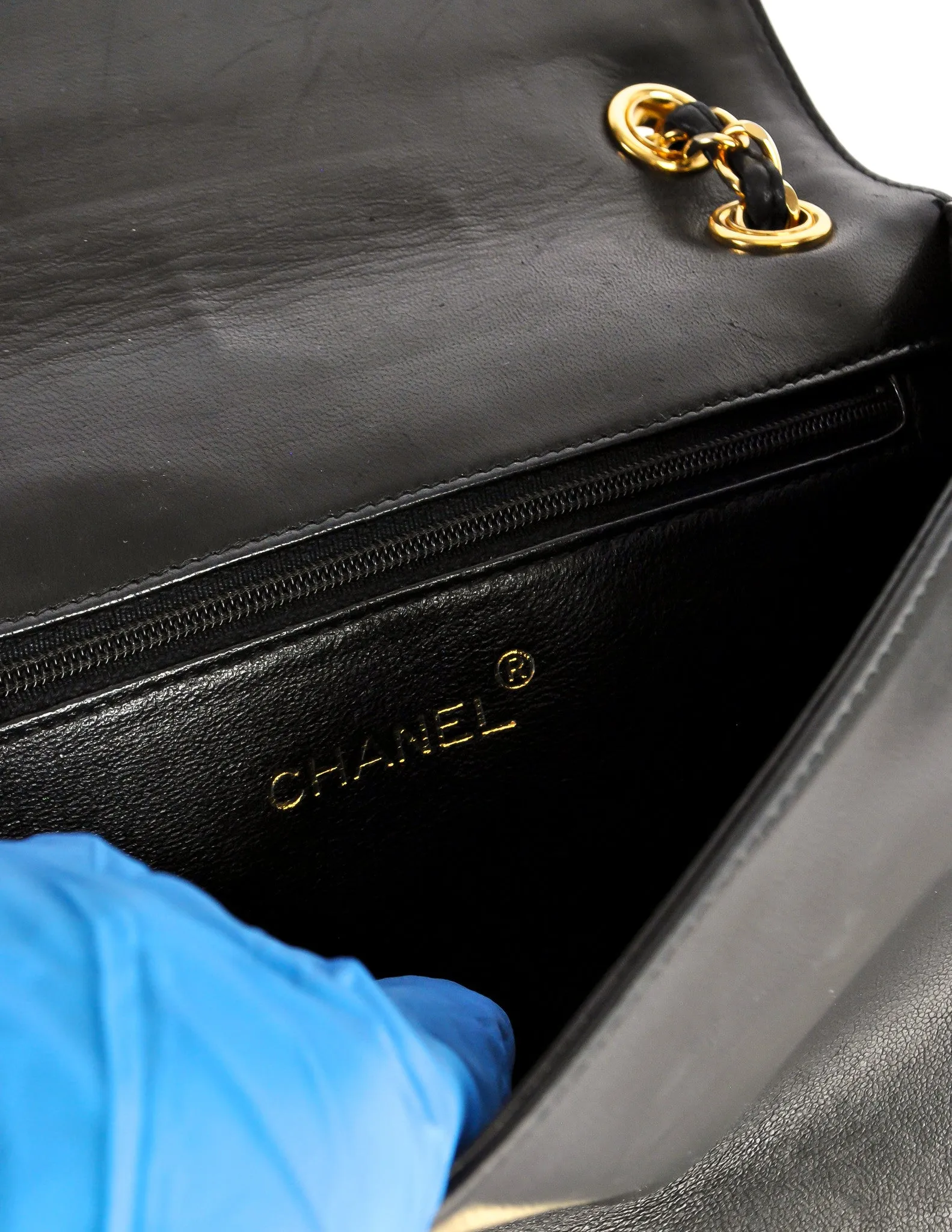 Chanel Vintage Black Lambskin Leather Quilted CC Logo Bag