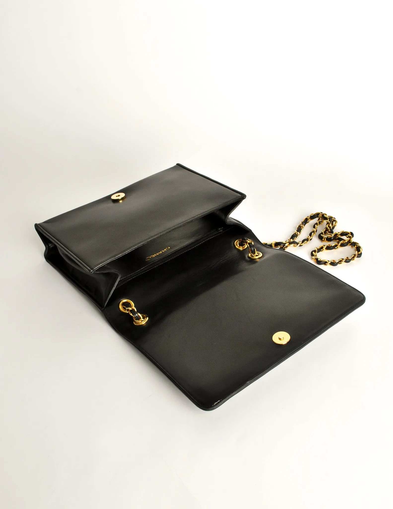 Chanel Vintage Black Lambskin Leather Quilted CC Logo Bag