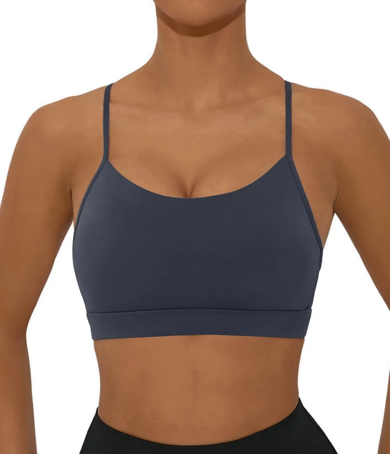 Comper Y Back Sports Bra for Women Low Impact Racerback Workout Bras Sexy Thin Straps Yoga Bras with Removable Pads