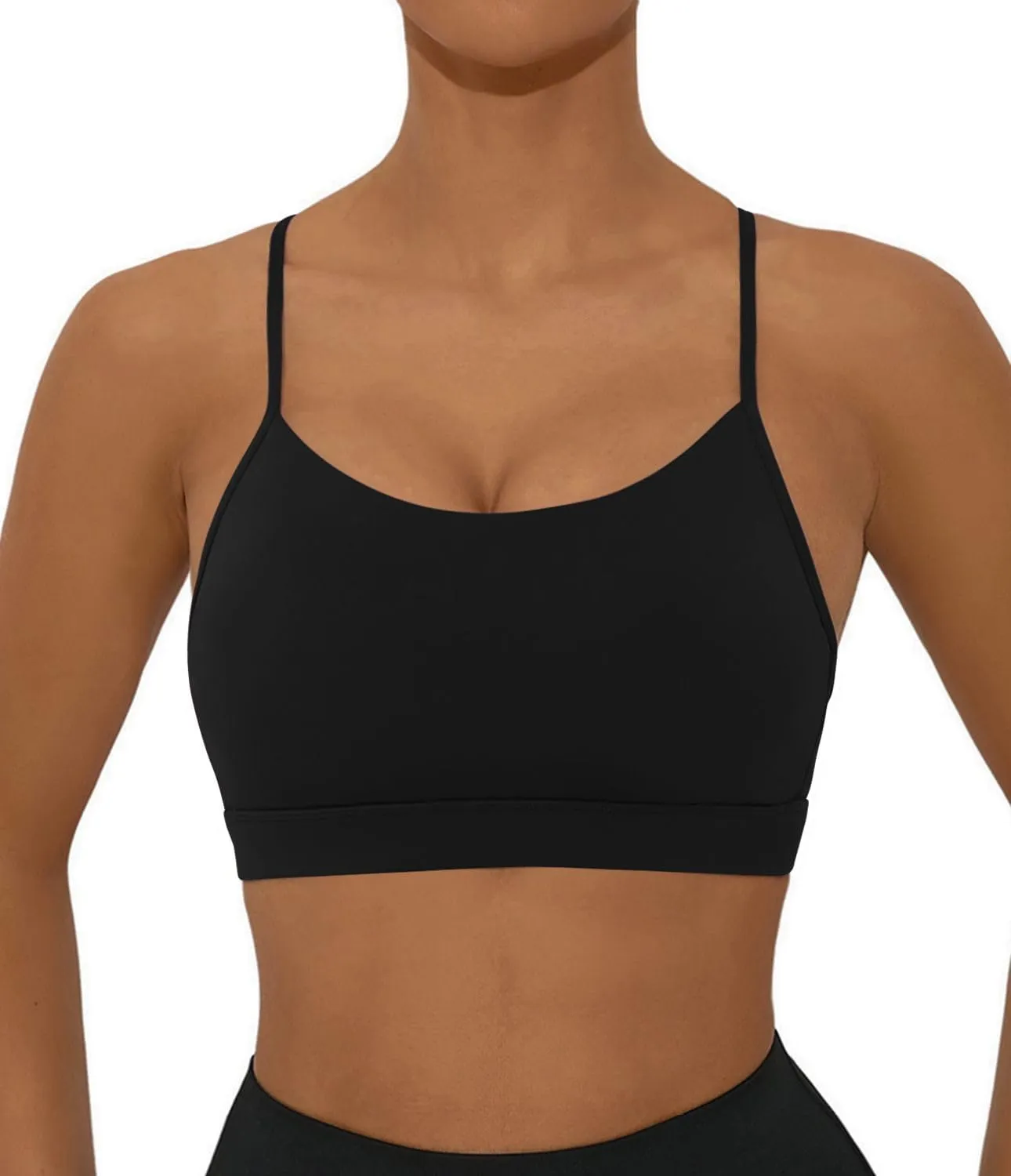 Comper Y Back Sports Bra for Women Low Impact Racerback Workout Bras Sexy Thin Straps Yoga Bras with Removable Pads