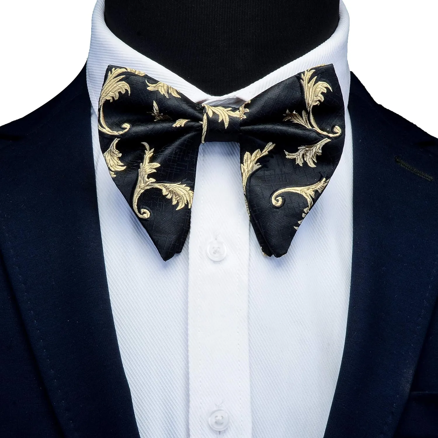 GUSLESON Fashion Floral Adjustable Pre-tied Big Bow Tie and Pocket Square Cufflink Set with Box