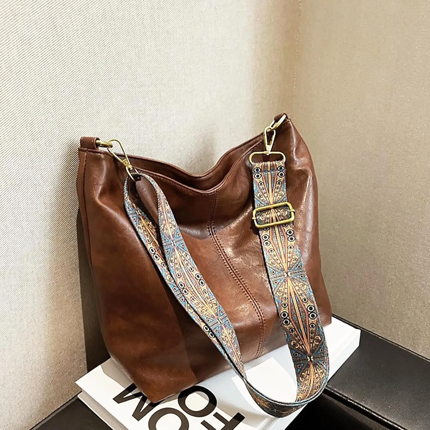 Hobo Bags for Women Crossbody Bag Guitar Strap Purse Vegan Leather Shoulder Handbags Boho Purses Tote Bucket Bag