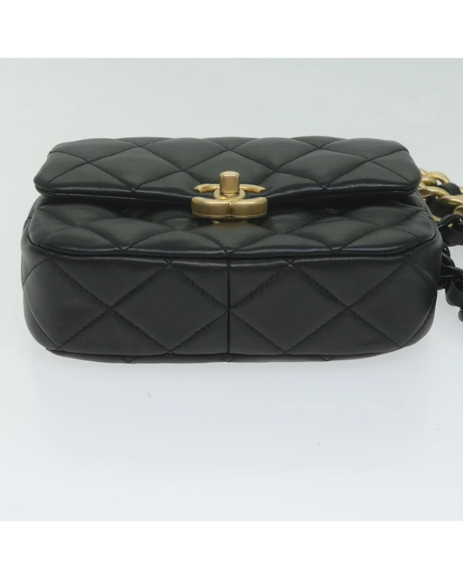 Lamb Skin Matelasse Shoulder Bag with Turn Lock Chain in Black by CHANEL
