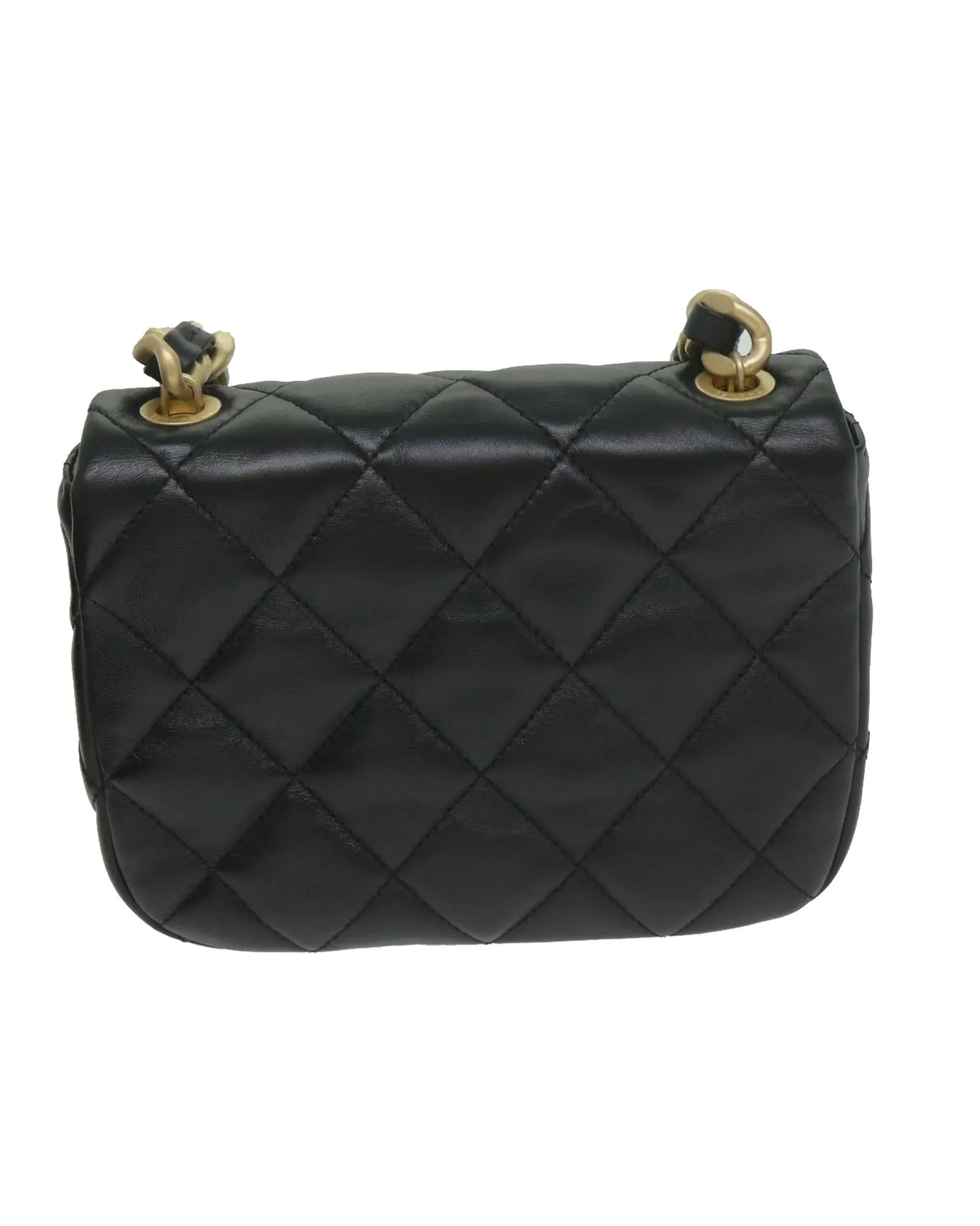 Lamb Skin Matelasse Shoulder Bag with Turn Lock Chain in Black by CHANEL