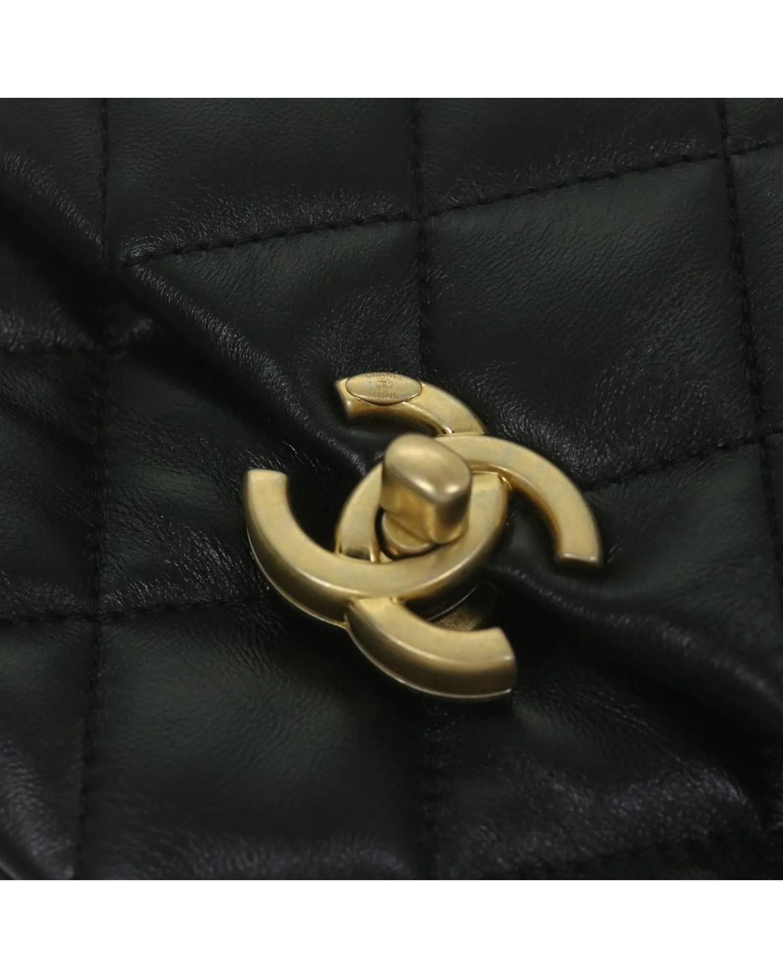 Lamb Skin Matelasse Shoulder Bag with Turn Lock Chain in Black by CHANEL