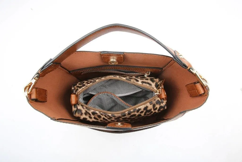 M1714 Abby 2-in-1 Bucket Bag w/ Animal Print Guitar Strap