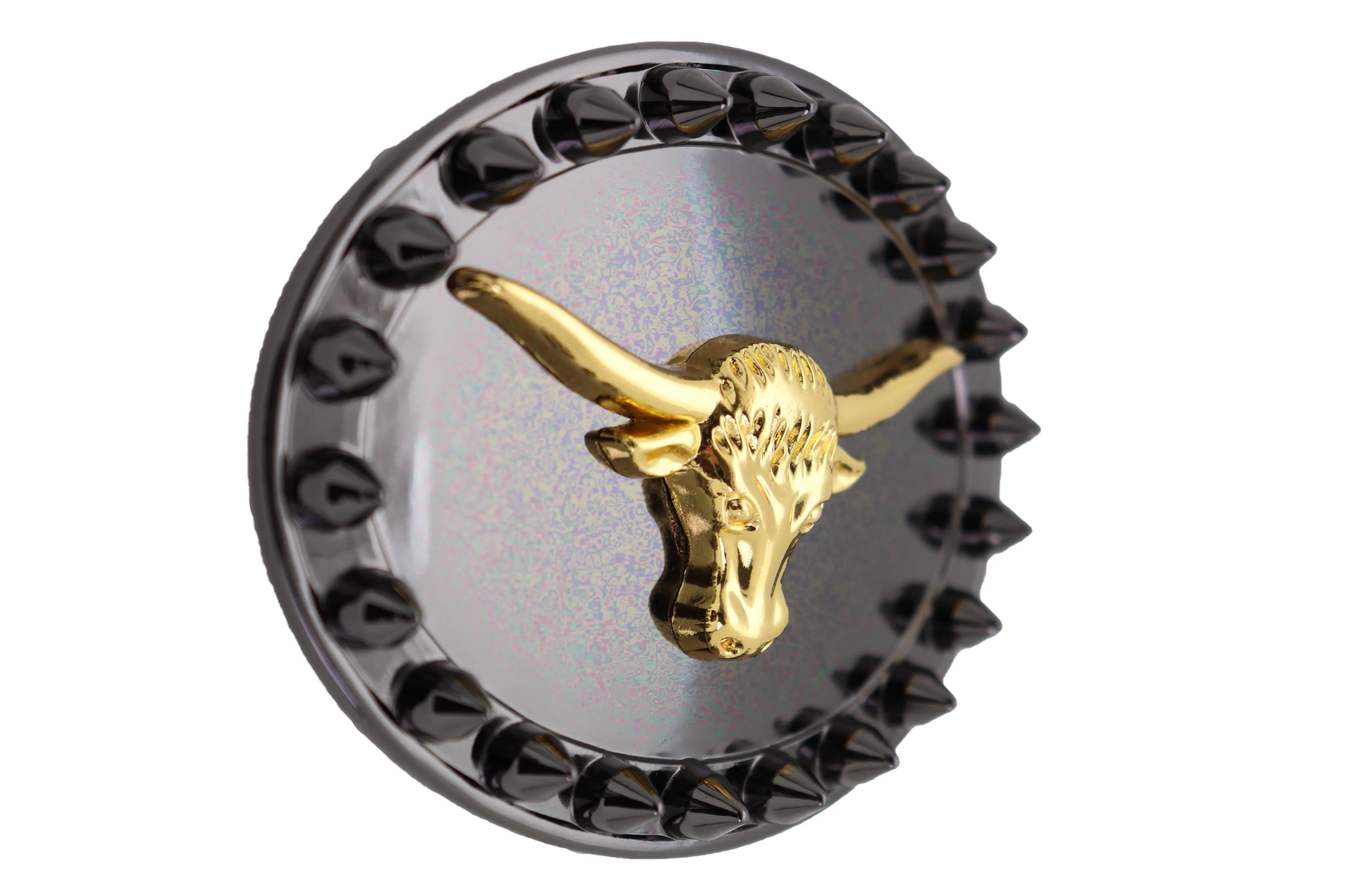 Men Oval Belt Buckle Pewter Black Metal Gold Long Horn Cow Bull Western Spikes