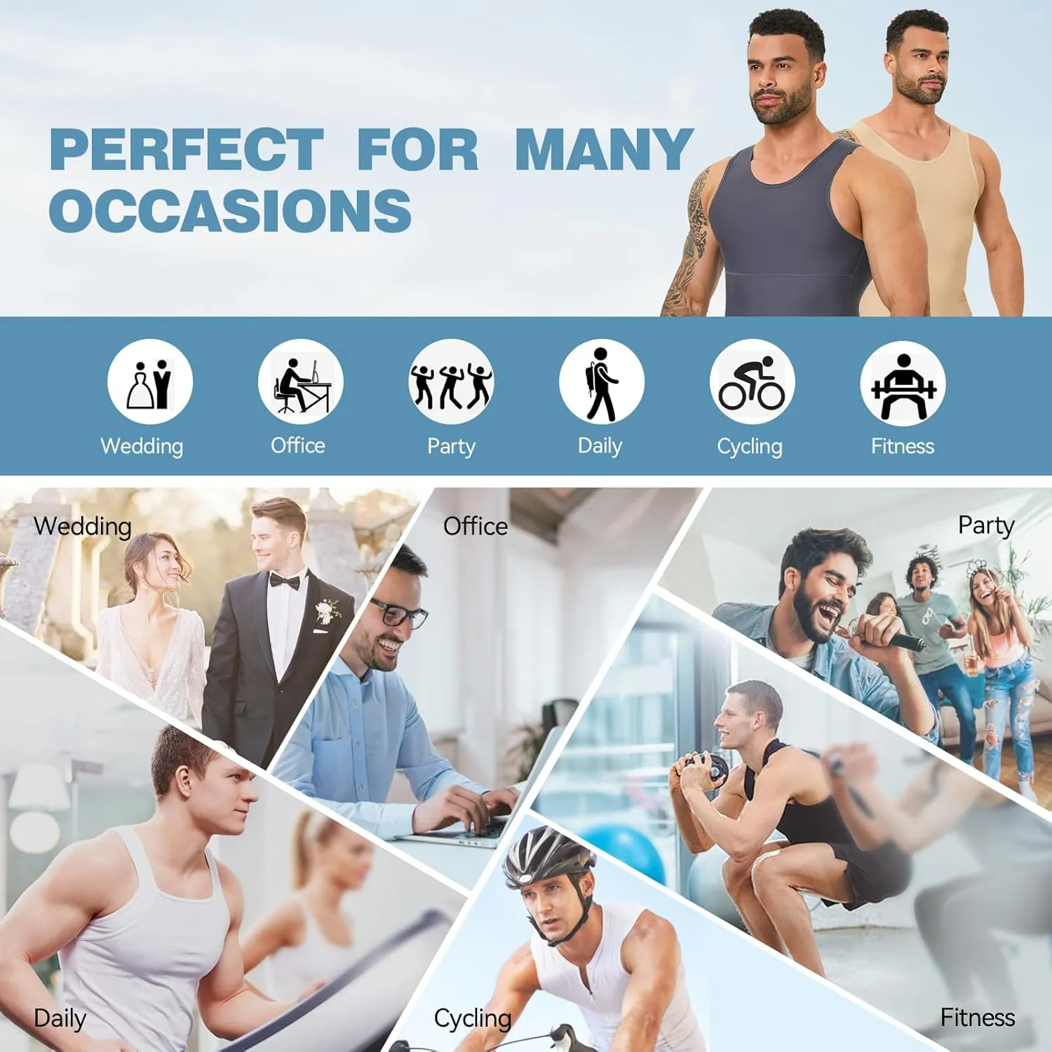 Mens Body Shaper, Compression Shapewear Vest Slimming Undershirt Tank Top, Tummy Control Chest, Hide Gynecomastia