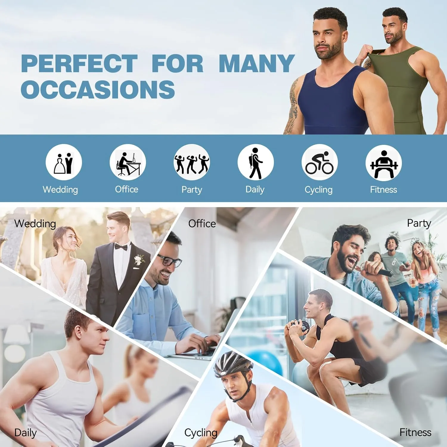 Mens Body Shaper, Compression Shapewear Vest Slimming Undershirt Tank Top, Tummy Control Chest, Hide Gynecomastia