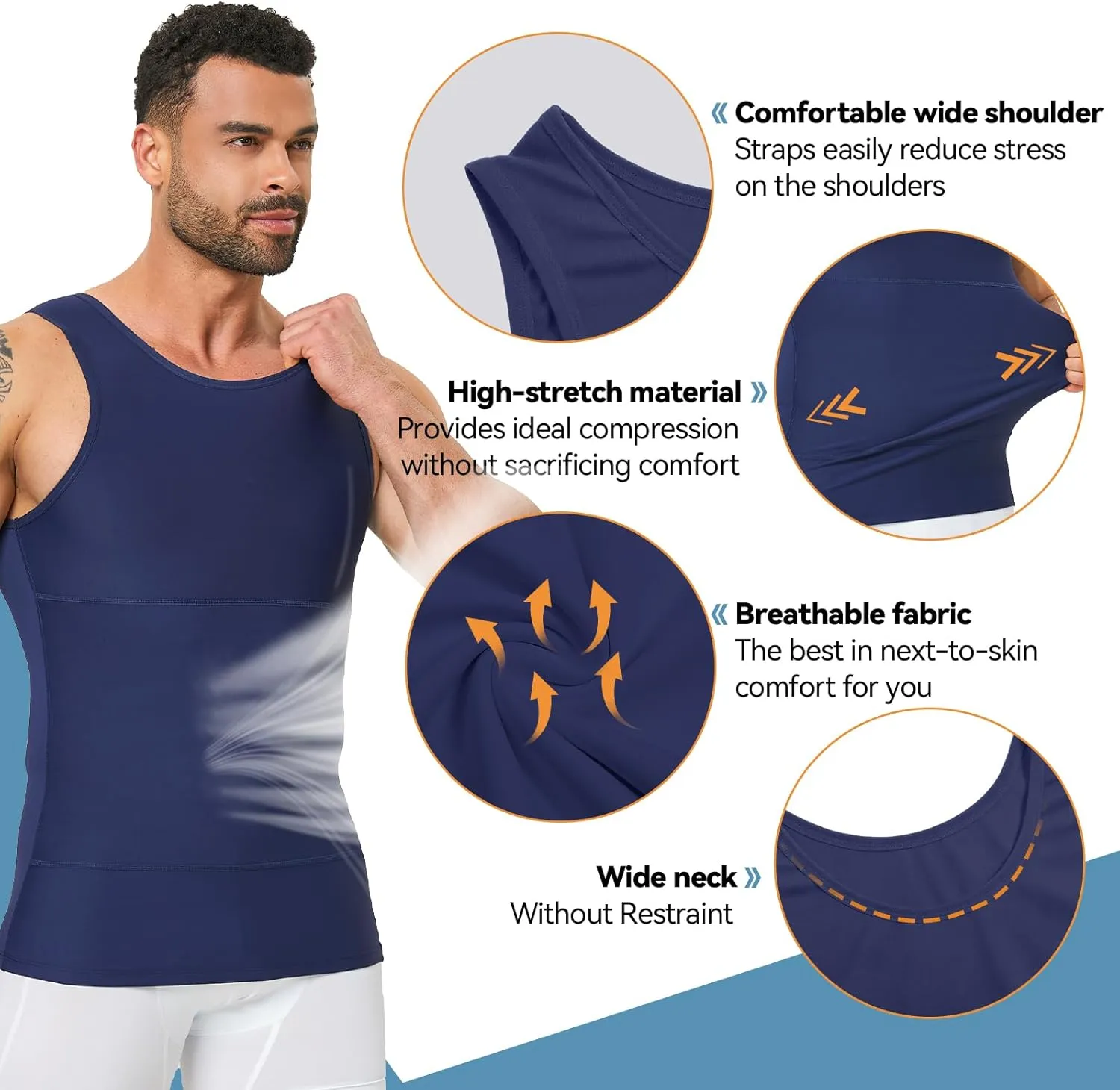 Mens Body Shaper, Compression Shapewear Vest Slimming Undershirt Tank Top, Tummy Control Chest, Hide Gynecomastia