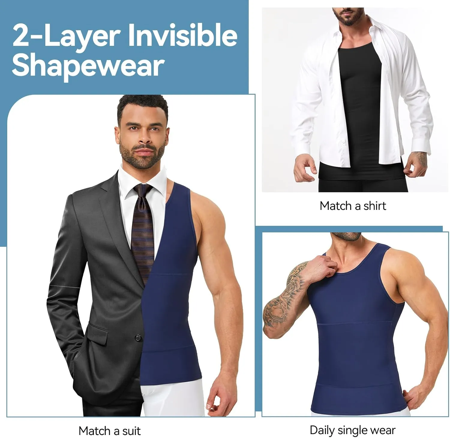 Mens Body Shaper, Compression Shapewear Vest Slimming Undershirt Tank Top, Tummy Control Chest, Hide Gynecomastia