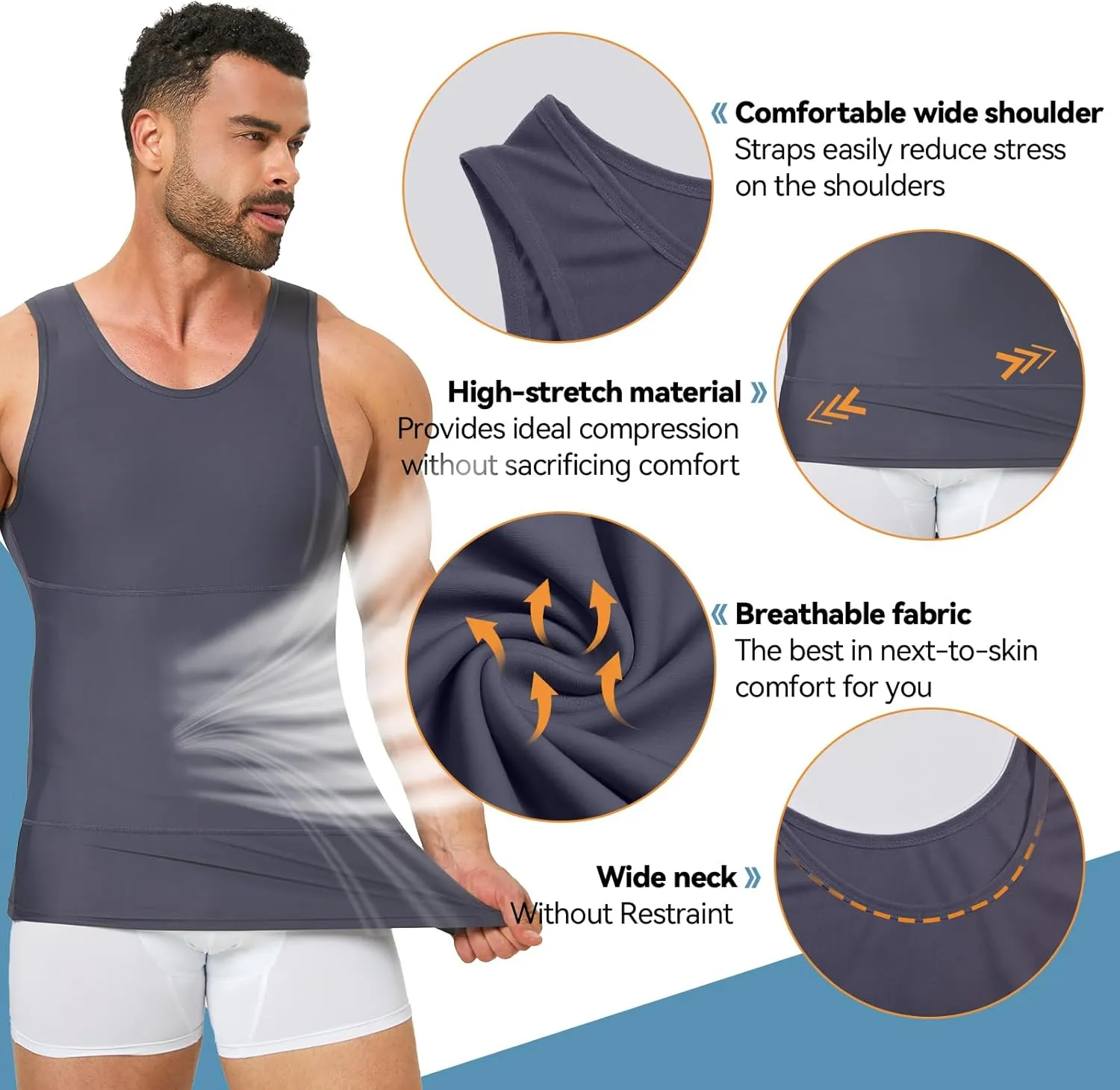 Mens Body Shaper, Compression Shapewear Vest Slimming Undershirt Tank Top, Tummy Control Chest, Hide Gynecomastia