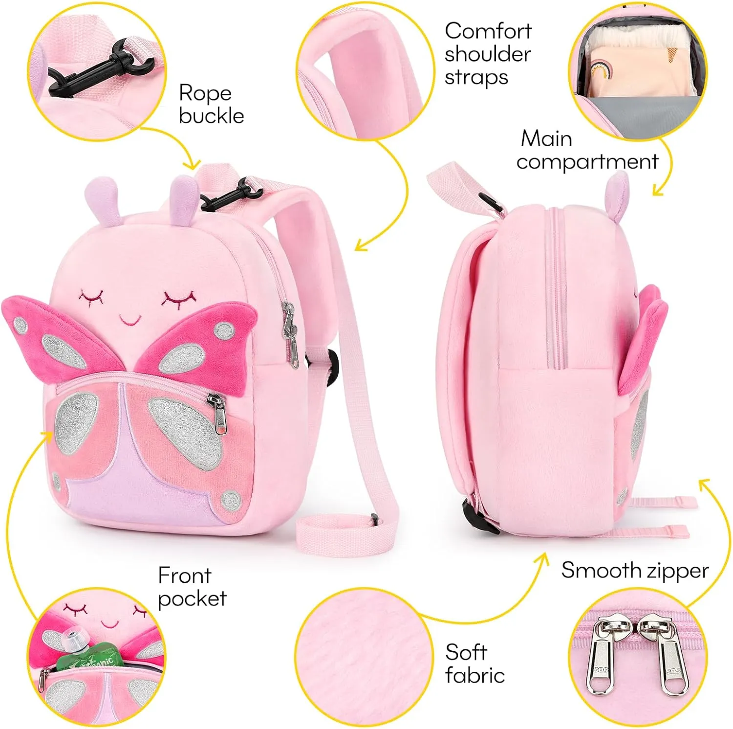 mibasies Toddler Backpacks for Girls 2-4: Plush Backpack -3D Animal Cartoon Mini Travel Bag -10 inch Toddler Backpack Leash