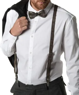 Mio Marino adjustable KLOOPE Leather Suspenders for Men - Fashion Y Back Bowtie Suspender Set