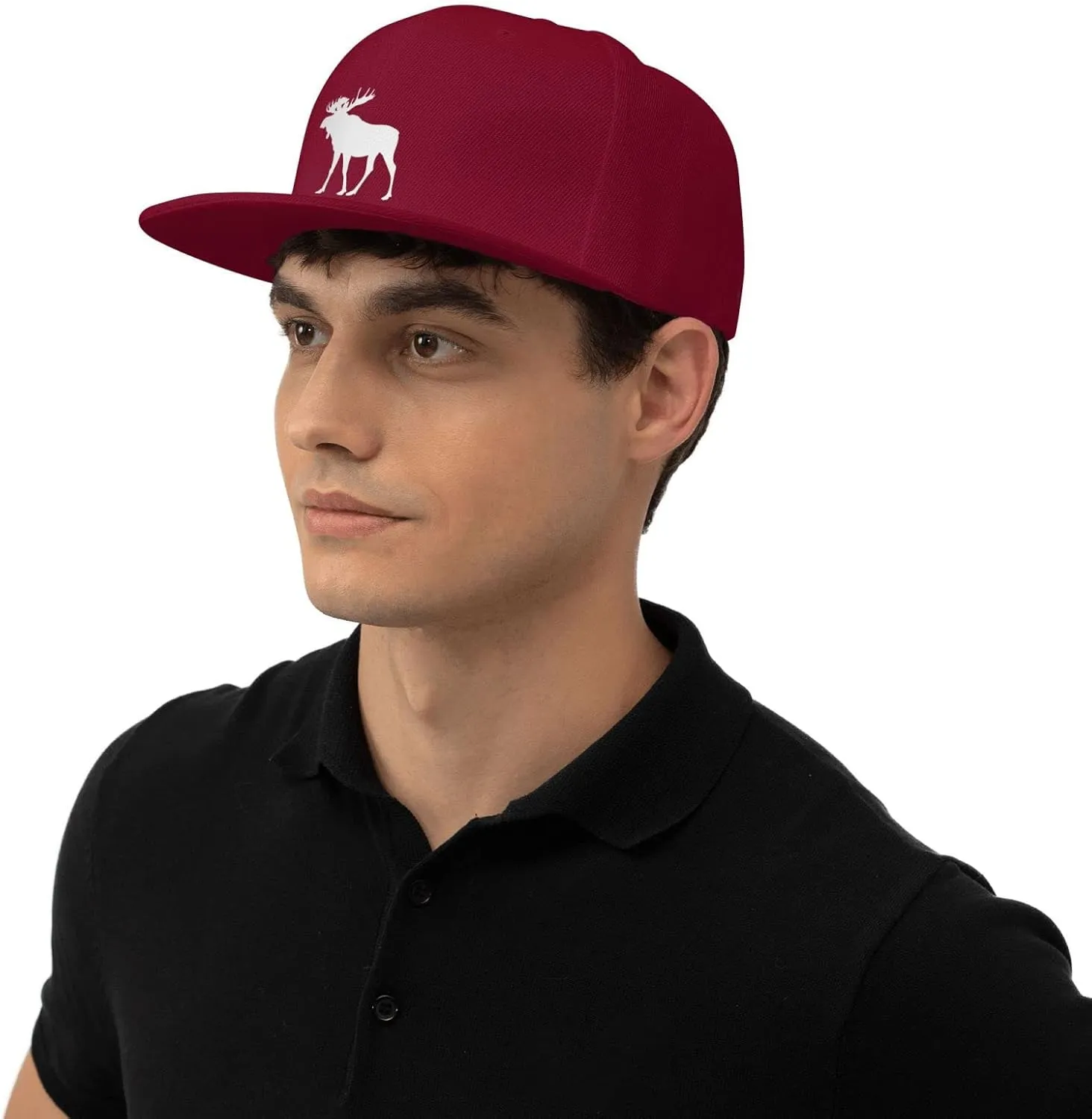Moose Flat Bill Hat Unisex Fashion Adjustable Flat Brim Hat Black