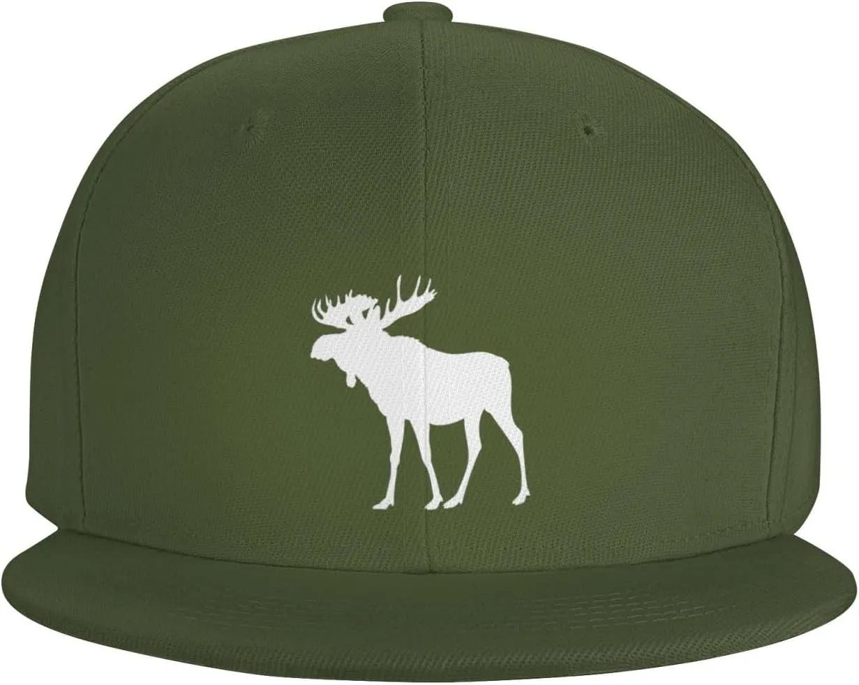 Moose Flat Bill Hat Unisex Fashion Adjustable Flat Brim Hat Black