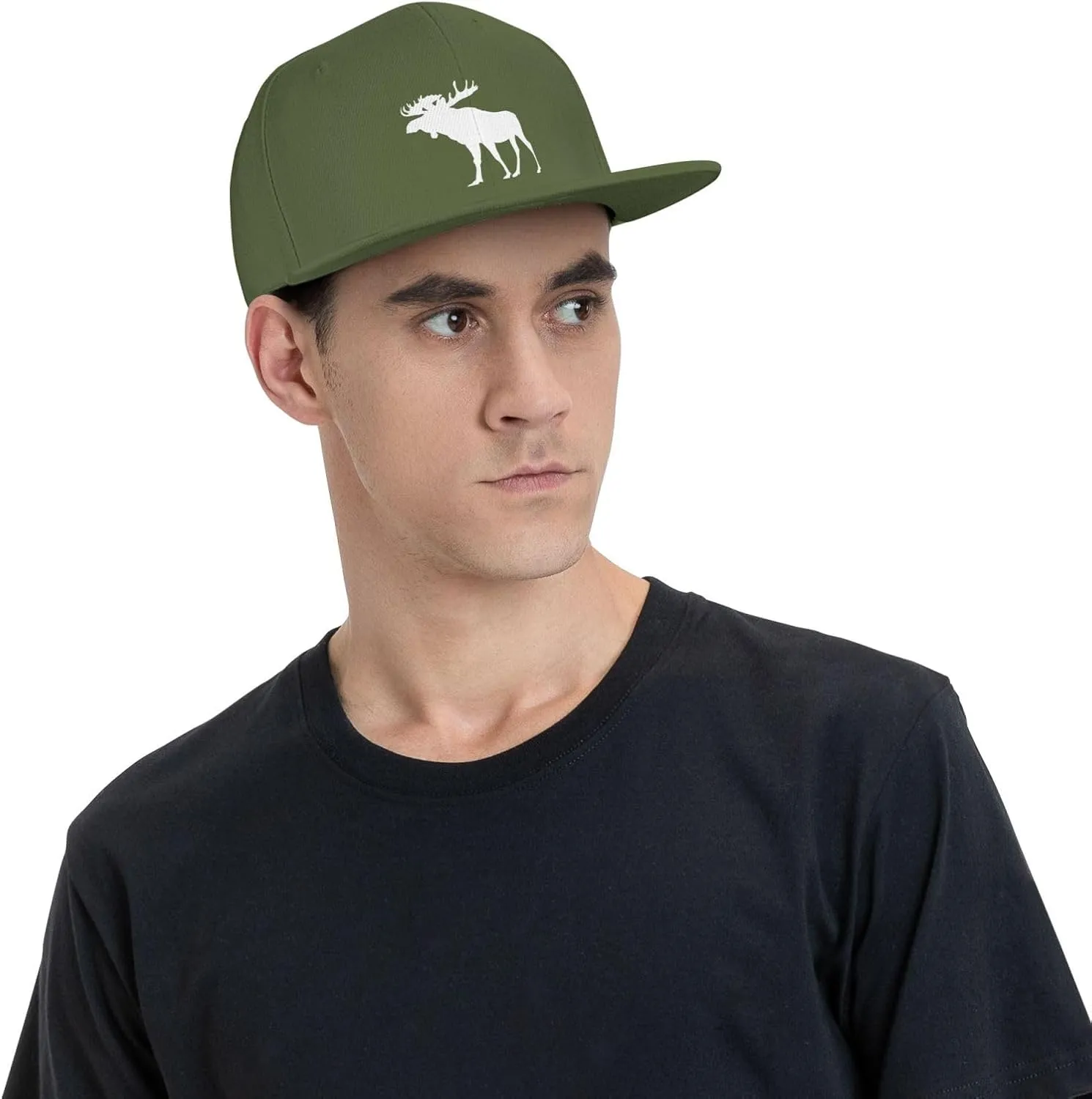 Moose Flat Bill Hat Unisex Fashion Adjustable Flat Brim Hat Black