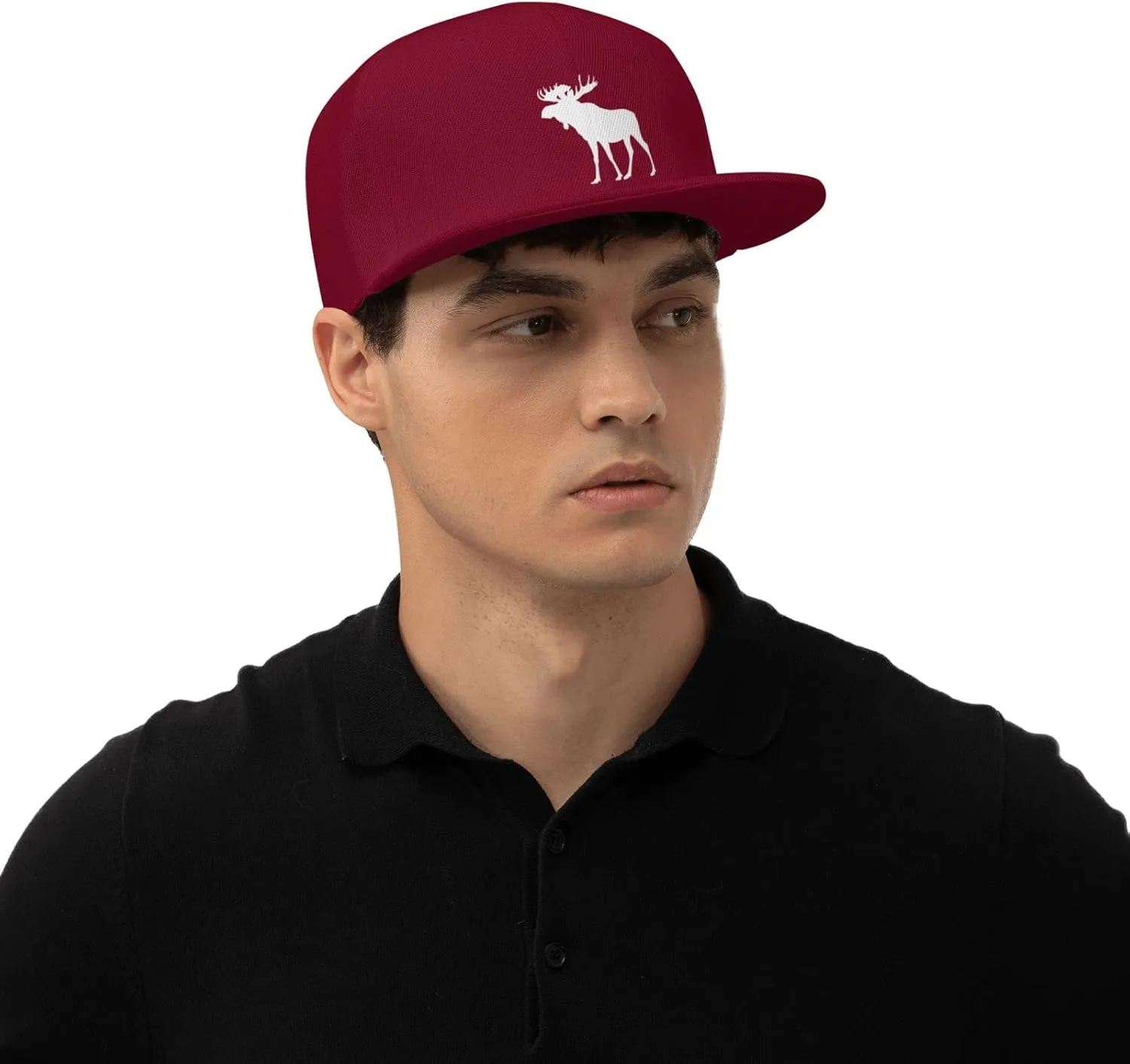 Moose Flat Bill Hat Unisex Fashion Adjustable Flat Brim Hat Black