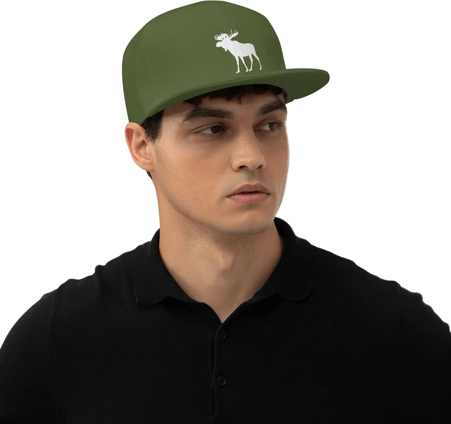 Moose Flat Bill Hat Unisex Fashion Adjustable Flat Brim Hat Black
