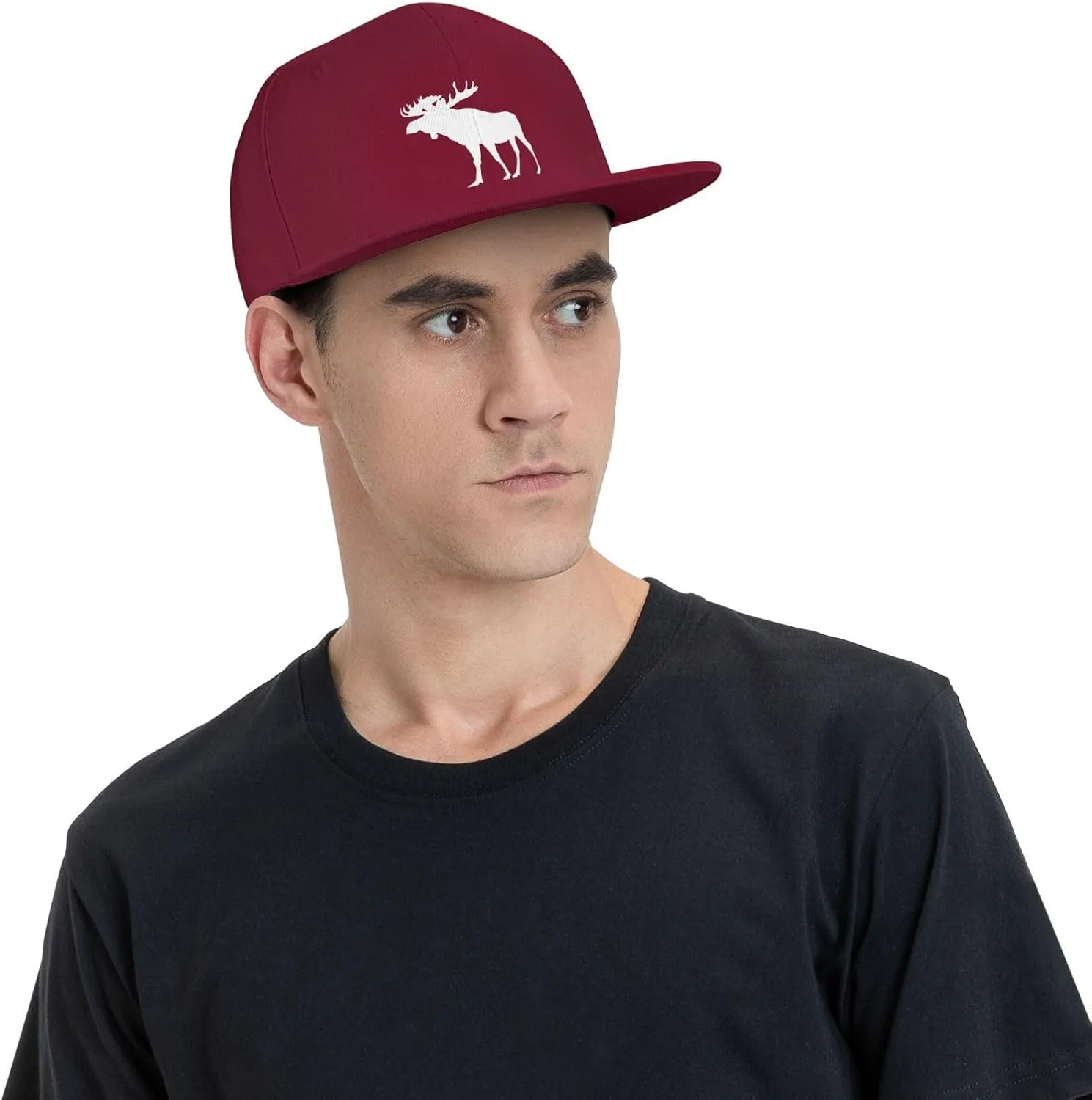 Moose Flat Bill Hat Unisex Fashion Adjustable Flat Brim Hat Black