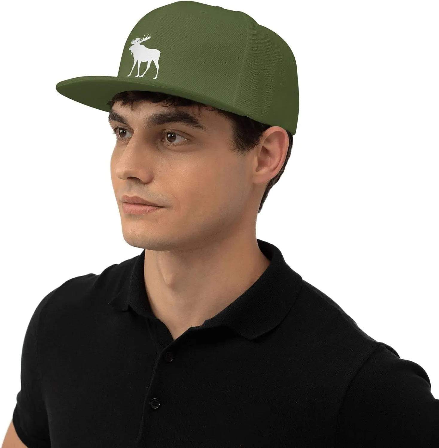 Moose Flat Bill Hat Unisex Fashion Adjustable Flat Brim Hat Black