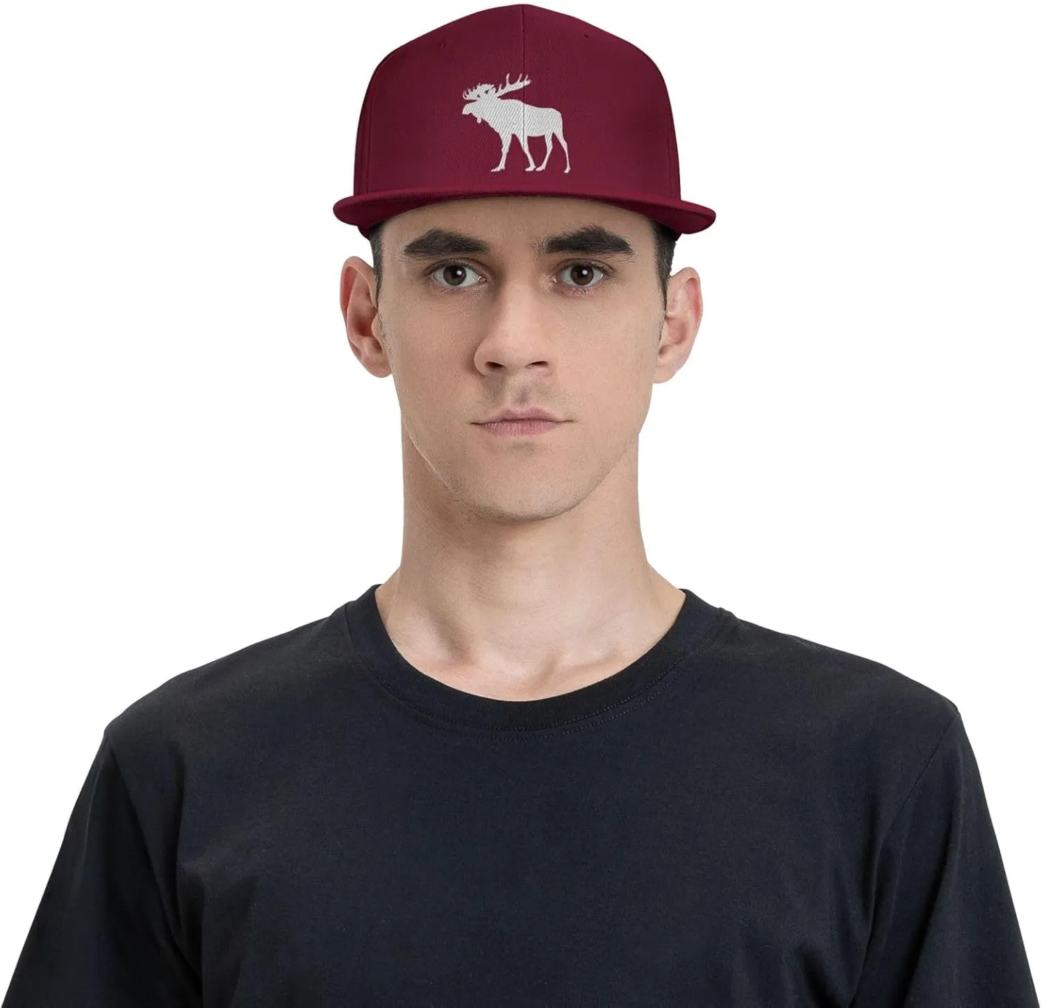 Moose Flat Bill Hat Unisex Fashion Adjustable Flat Brim Hat Black