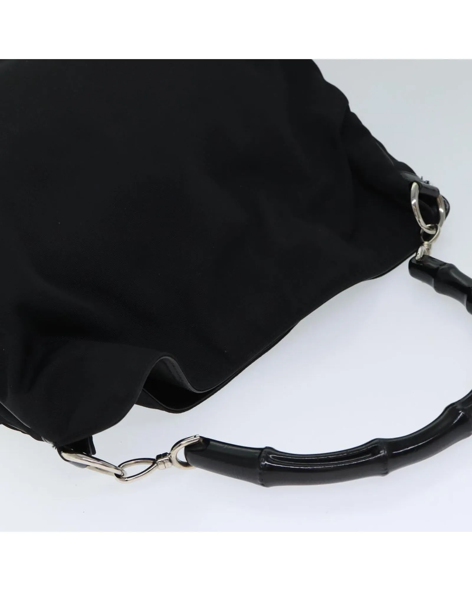 Nylon Shoulder Bag with Bamboo Handle and Shoulder Strap