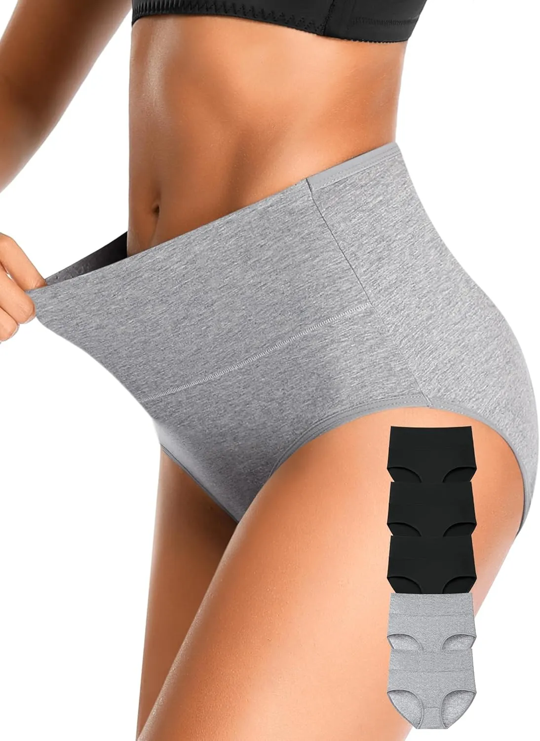OLIKEME High Waisted Underwear for Women Cotton Slight Tummy Control Panties Postpartum Soft Full Coverage Briefs 5 Pack
