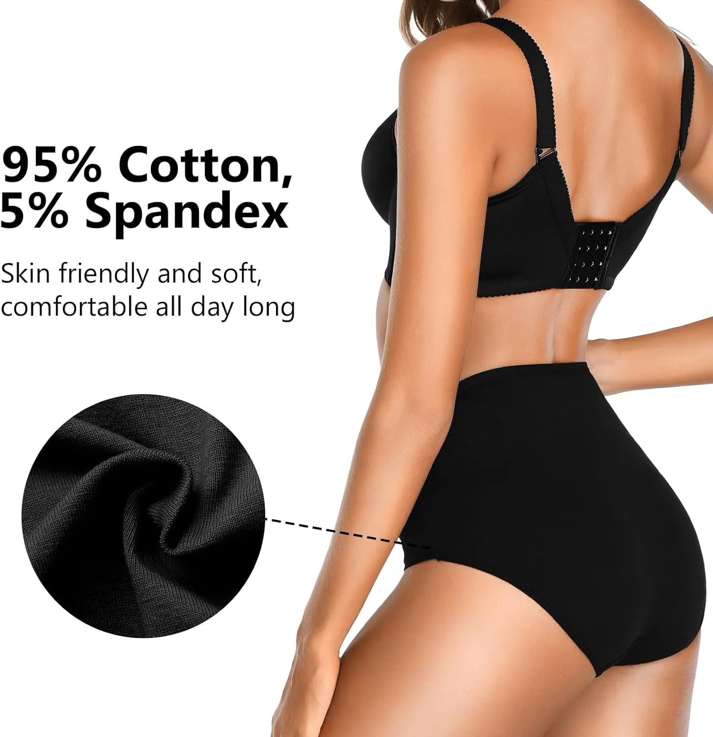 OLIKEME High Waisted Underwear for Women Cotton Slight Tummy Control Panties Postpartum Soft Full Coverage Briefs 5 Pack