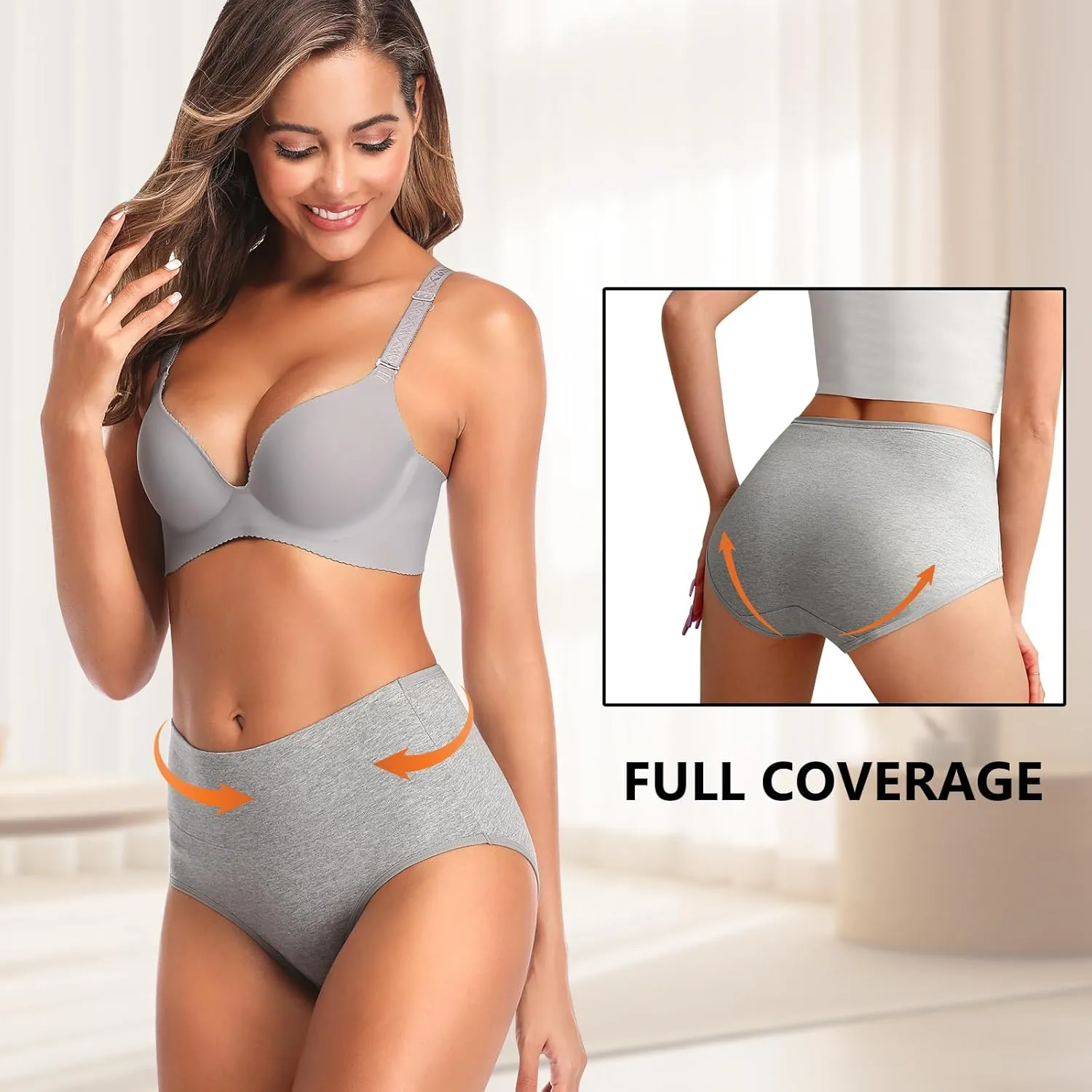 OLIKEME High Waisted Underwear for Women Cotton Slight Tummy Control Panties Postpartum Soft Full Coverage Briefs 5 Pack