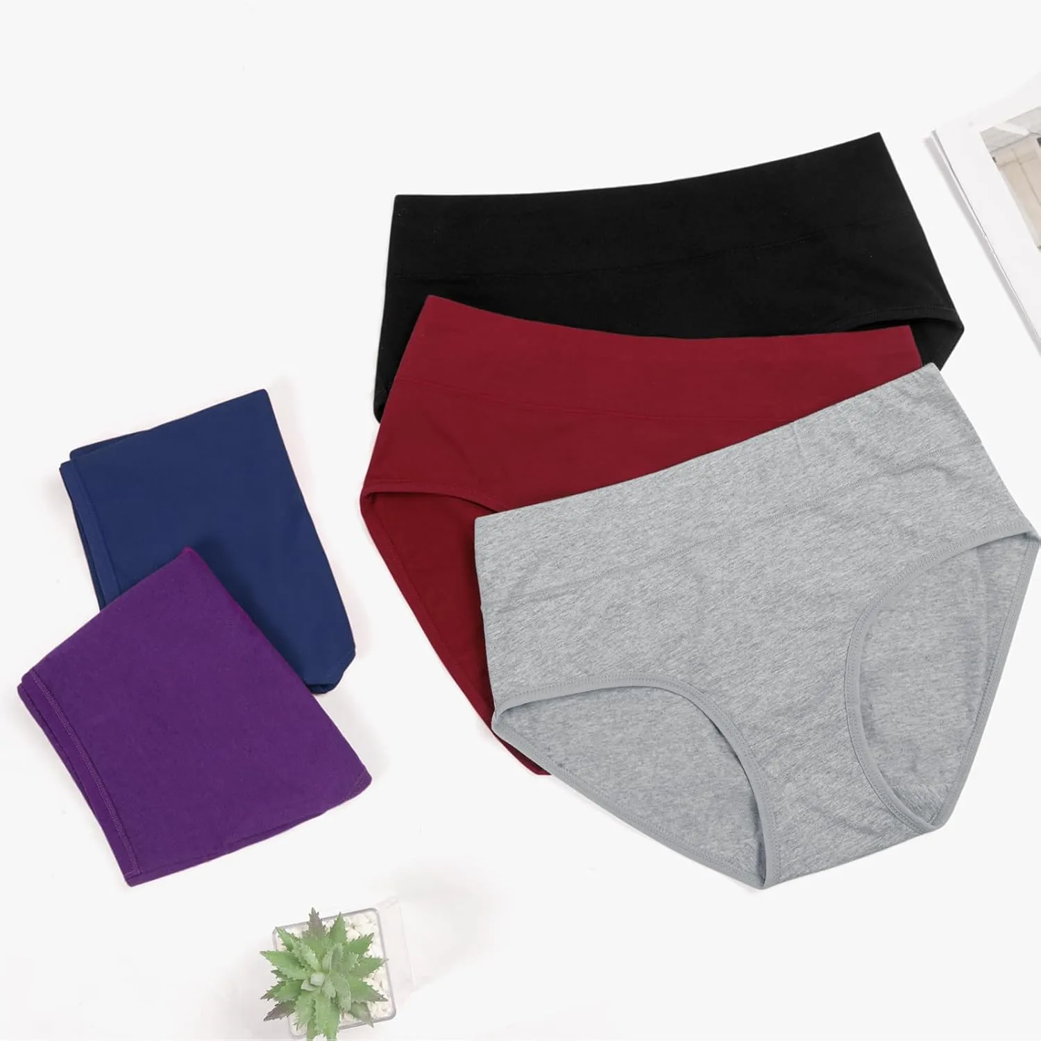 OLIKEME High Waisted Underwear for Women Cotton Slight Tummy Control Panties Postpartum Soft Full Coverage Briefs 5 Pack