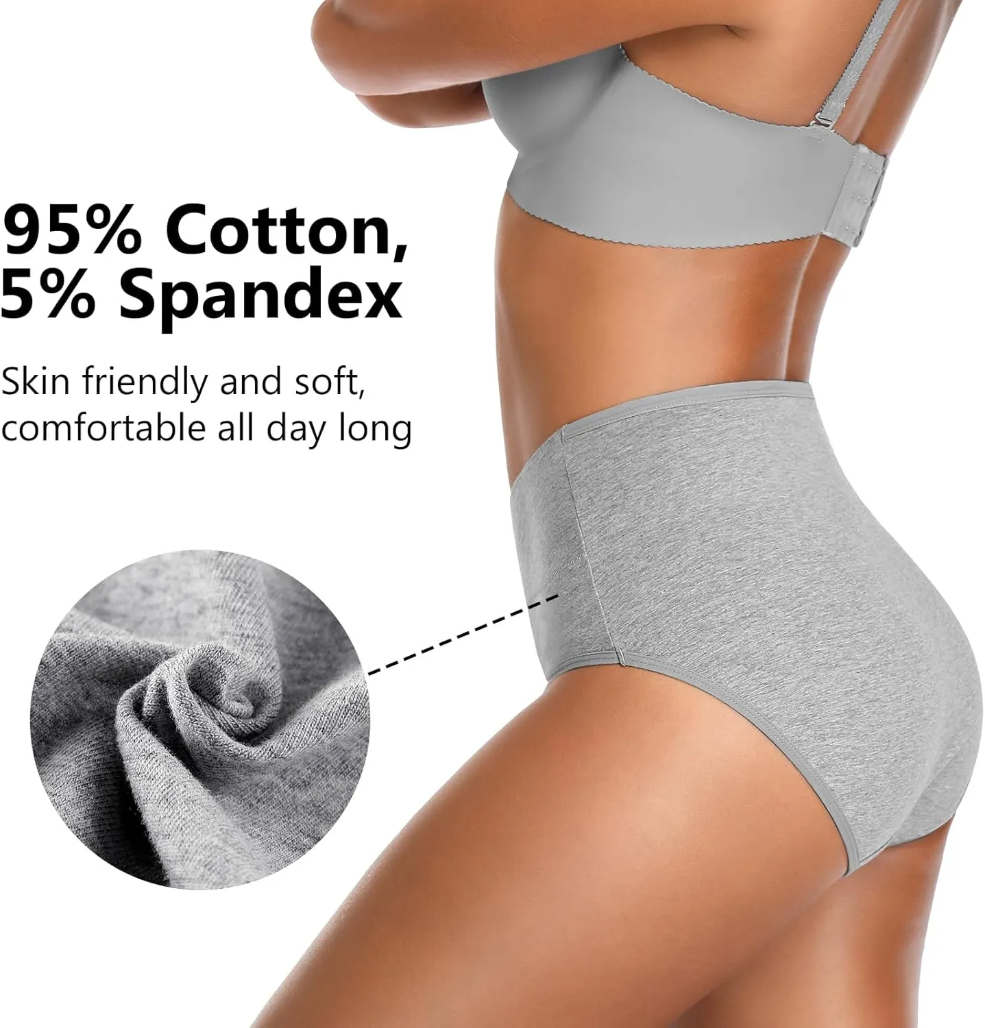 OLIKEME High Waisted Underwear for Women Cotton Slight Tummy Control Panties Postpartum Soft Full Coverage Briefs 5 Pack