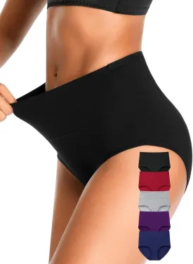 OLIKEME High Waisted Underwear for Women Cotton Slight Tummy Control Panties Postpartum Soft Full Coverage Briefs 5 Pack