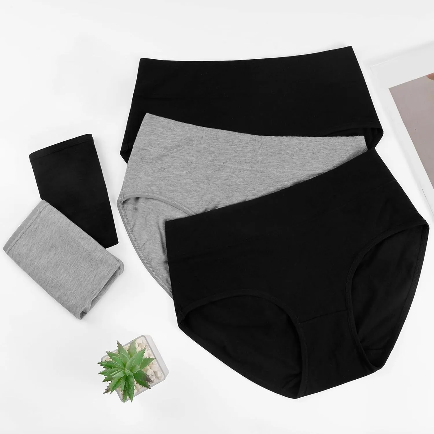 OLIKEME High Waisted Underwear for Women Cotton Slight Tummy Control Panties Postpartum Soft Full Coverage Briefs 5 Pack