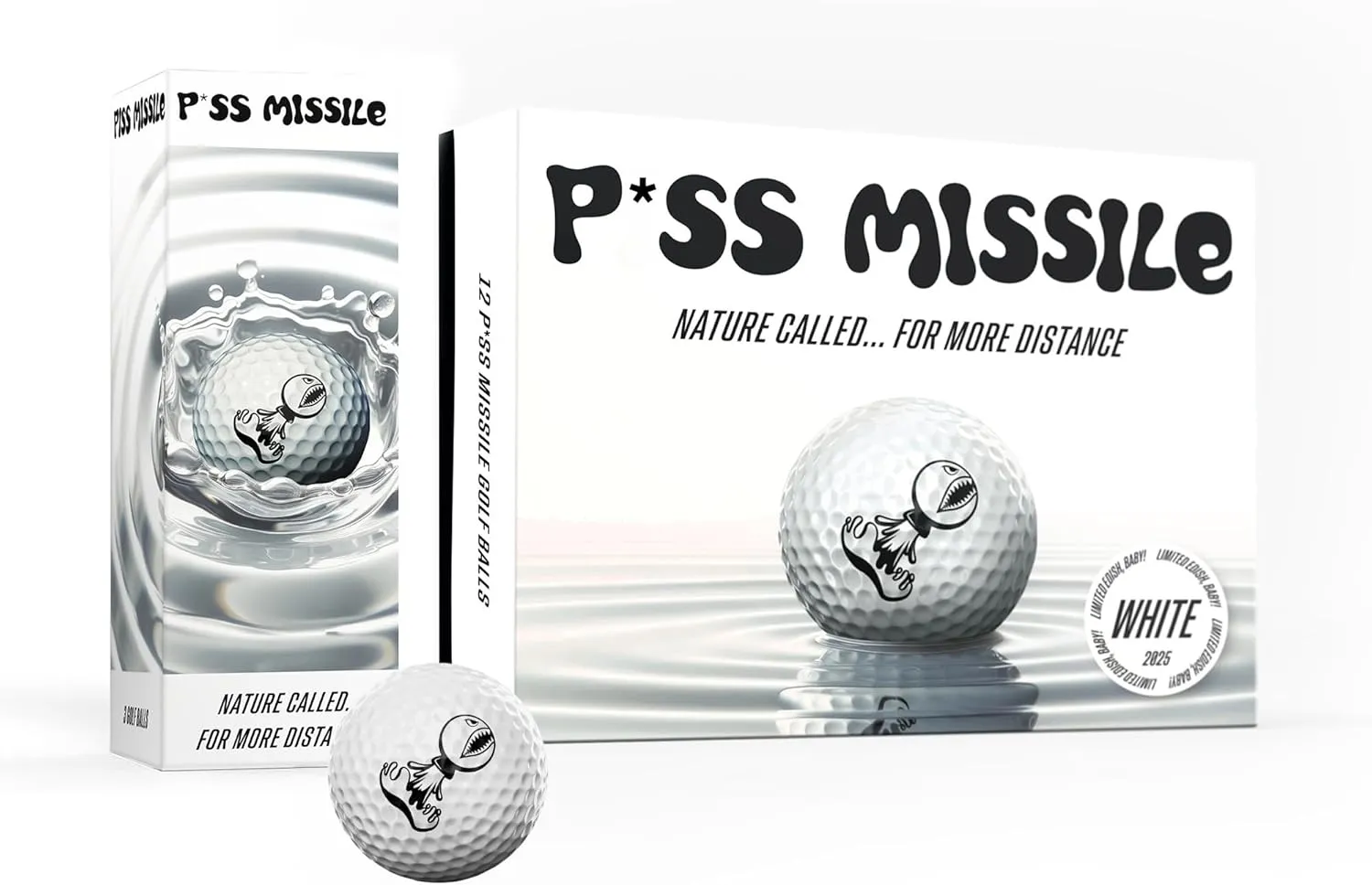 P*ss Missile Distance Golf Balls - 4-Piece Design, Surlyn Cover, High Compression Core - Lower Spin, Better Trajectory for Longer, Straighter Shots